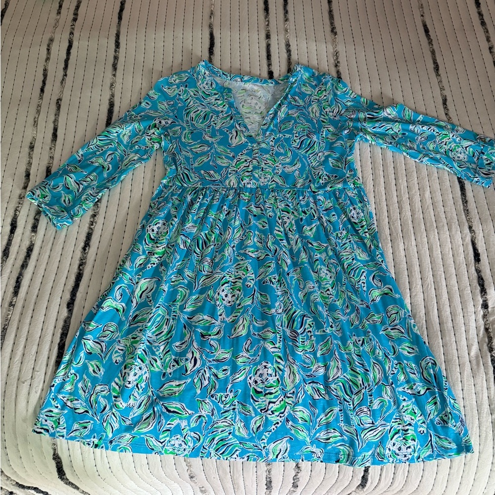 Lilly Pulitzer Loran Swing Dress Floral Turquoise Oasis Outta Line A-line size M